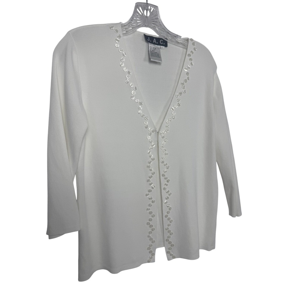Vintage JAC White Button Embellished Cardigan Lightweight‎ Viscose Nylon Blend